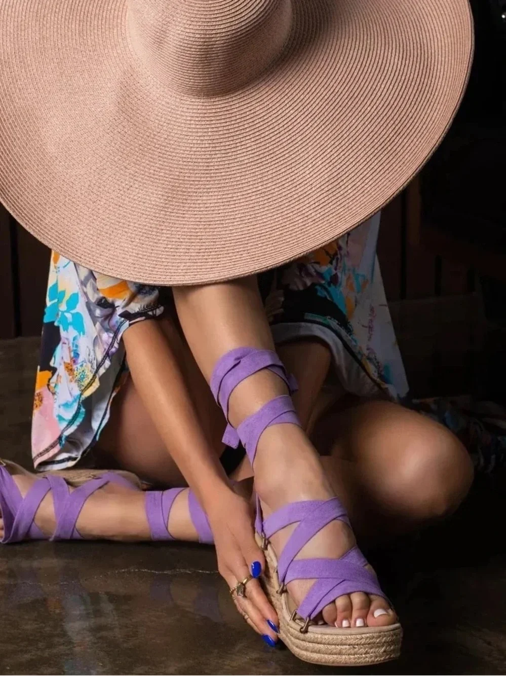 Espadrille Wedge Slide Sandals - with 13 interchangeable laces included